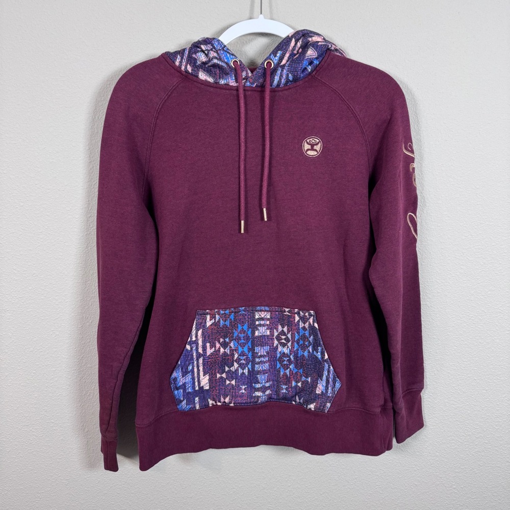 Hooey Burgundy Southwestern Aztec Fleece Pullover Hoodie Western Rodeo Women's M